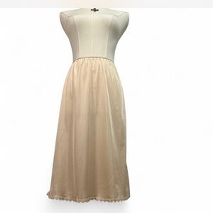 Warner's Satin Slip Skirt Champagne Pink Scalloped Lace Hem Elastic Waistband S